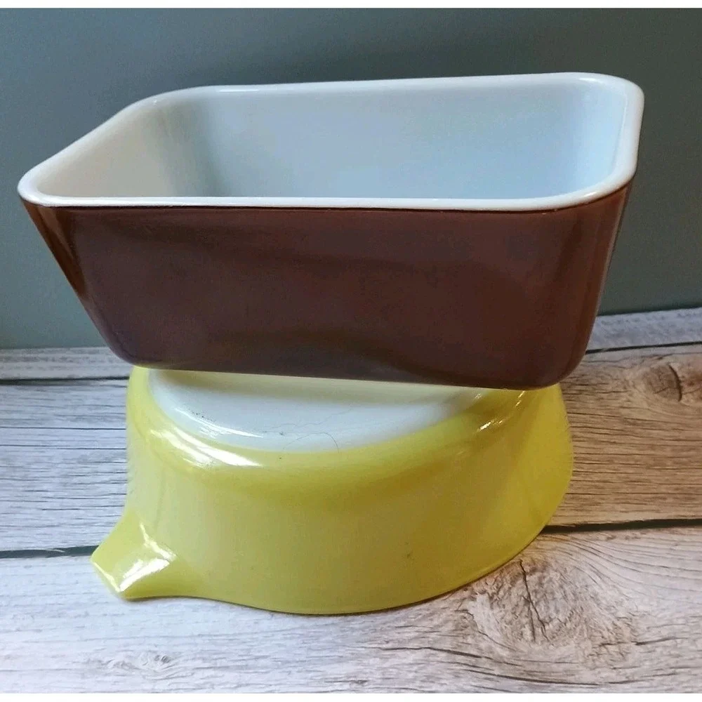 Vintage Pyrex Casserole Refrigerator‎ Dishes Rectangular Brown & Yellow Round
